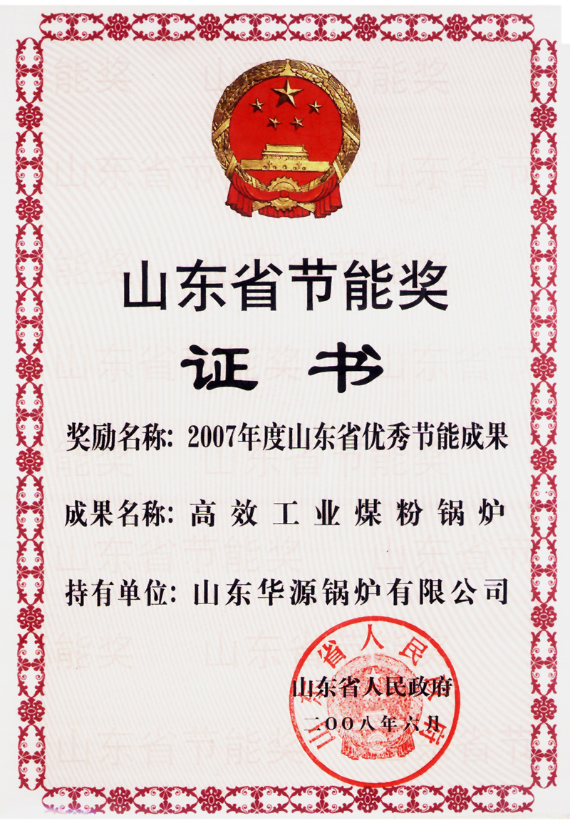Shandong Province Energy Award Certificate